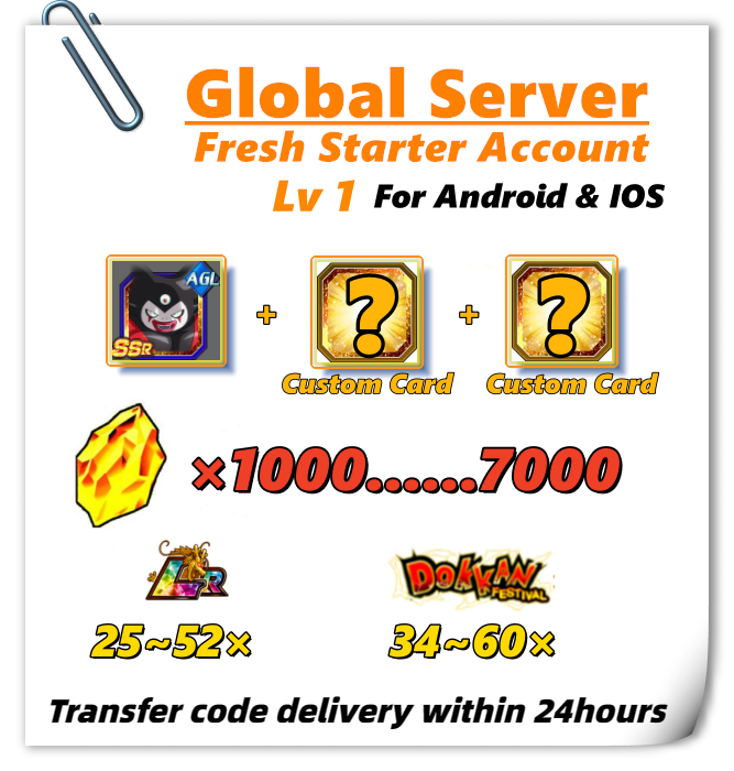 [Global] Dokkan Battle Fresh Account 1000+DS With Gomah and 25~52 LRs for IOS or Android