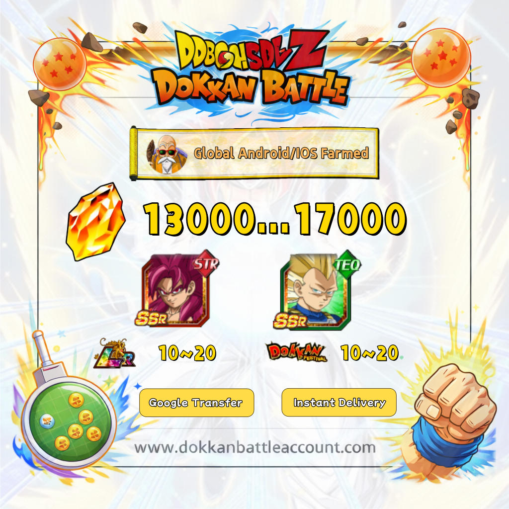 [Global] Dokkan Battle Farmed Account 17000+ DS with 11th anniversary Super Saiyan 4 Goku (DAIMA) and Super Saiyan 3 Vegeta (DAIMA) For Android and IOS