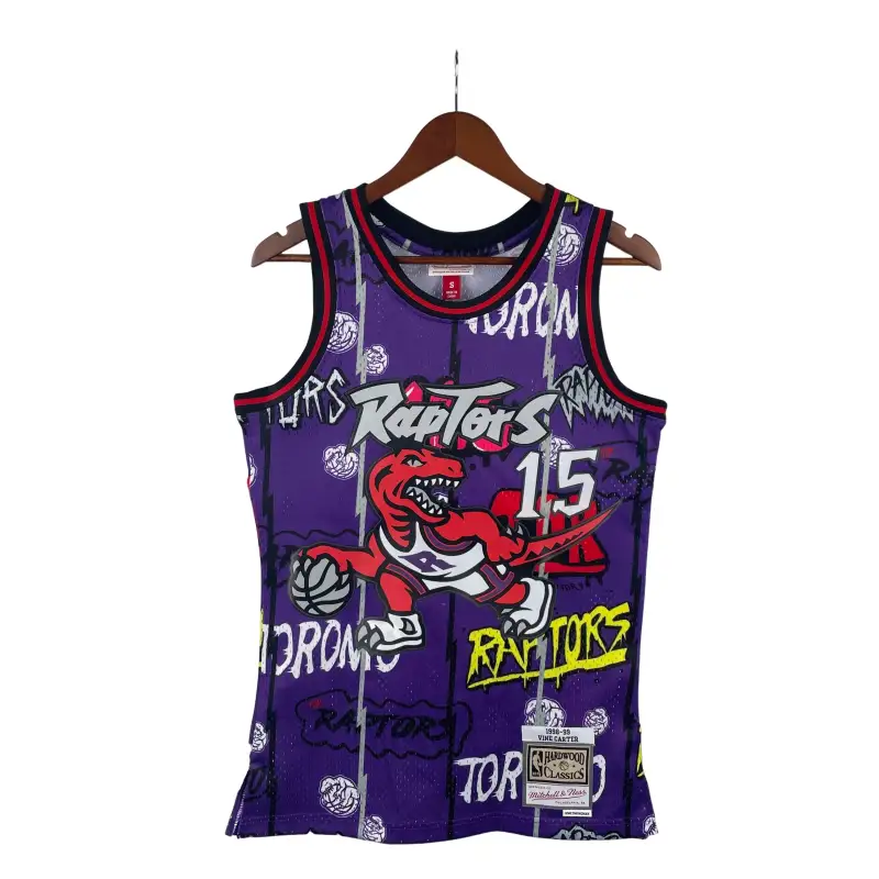 Mn Heat Pressed Vintage Jersey Sw Raptors 98 99 Graffiti No 15 Carter