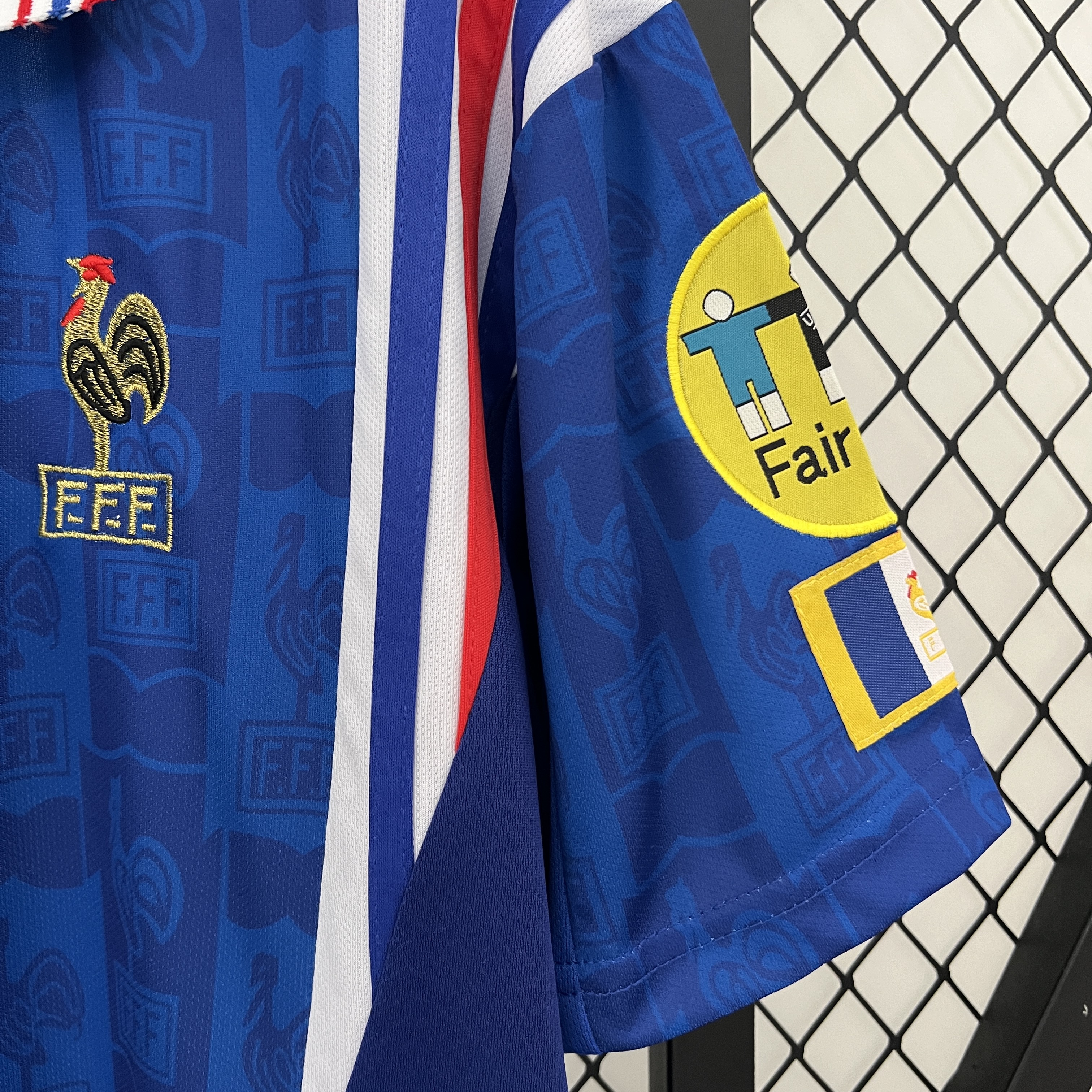 Retro  France 1996 Home Blue with patches 3