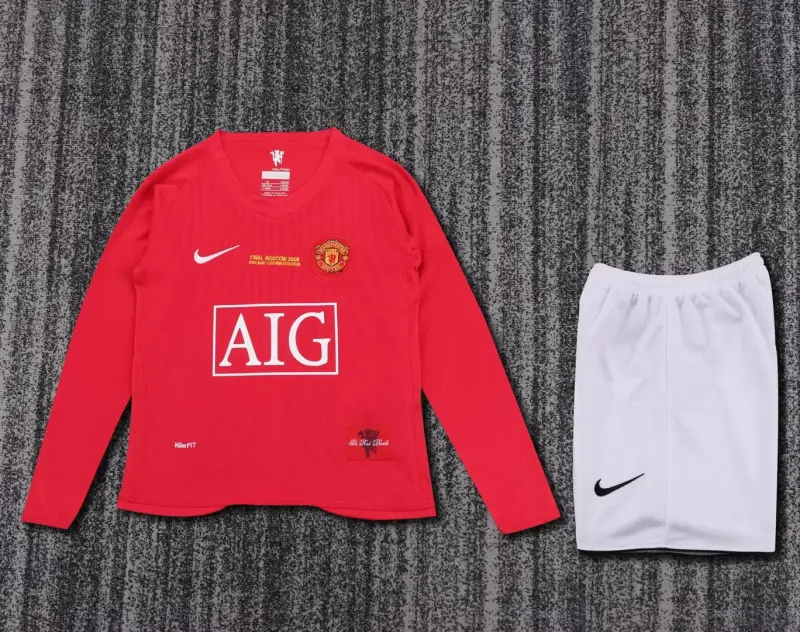 Kids Retro Manchester united 07/08 Home Kit Long Sleeves 16-28