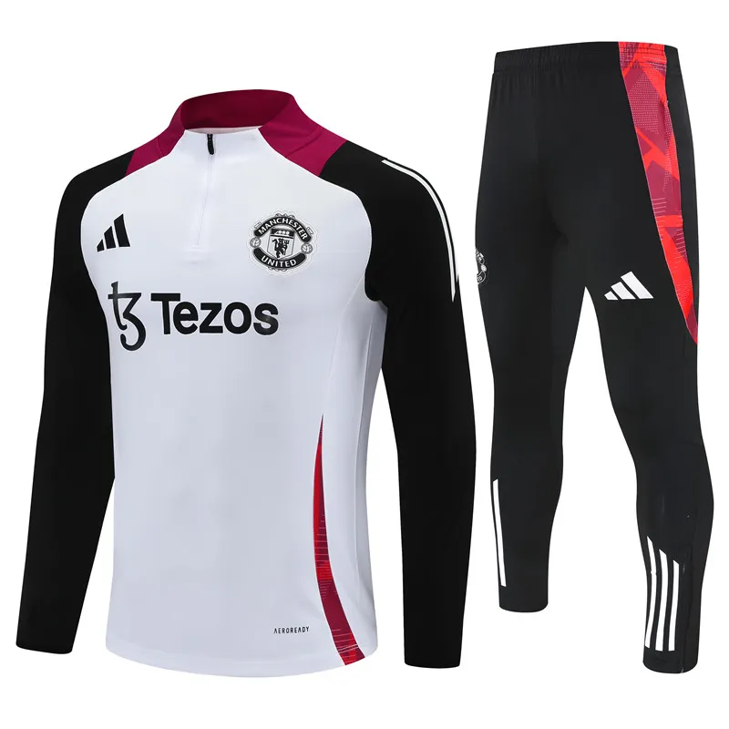 Adult/Kids Manchester united 24/25 half zipper Training suit White