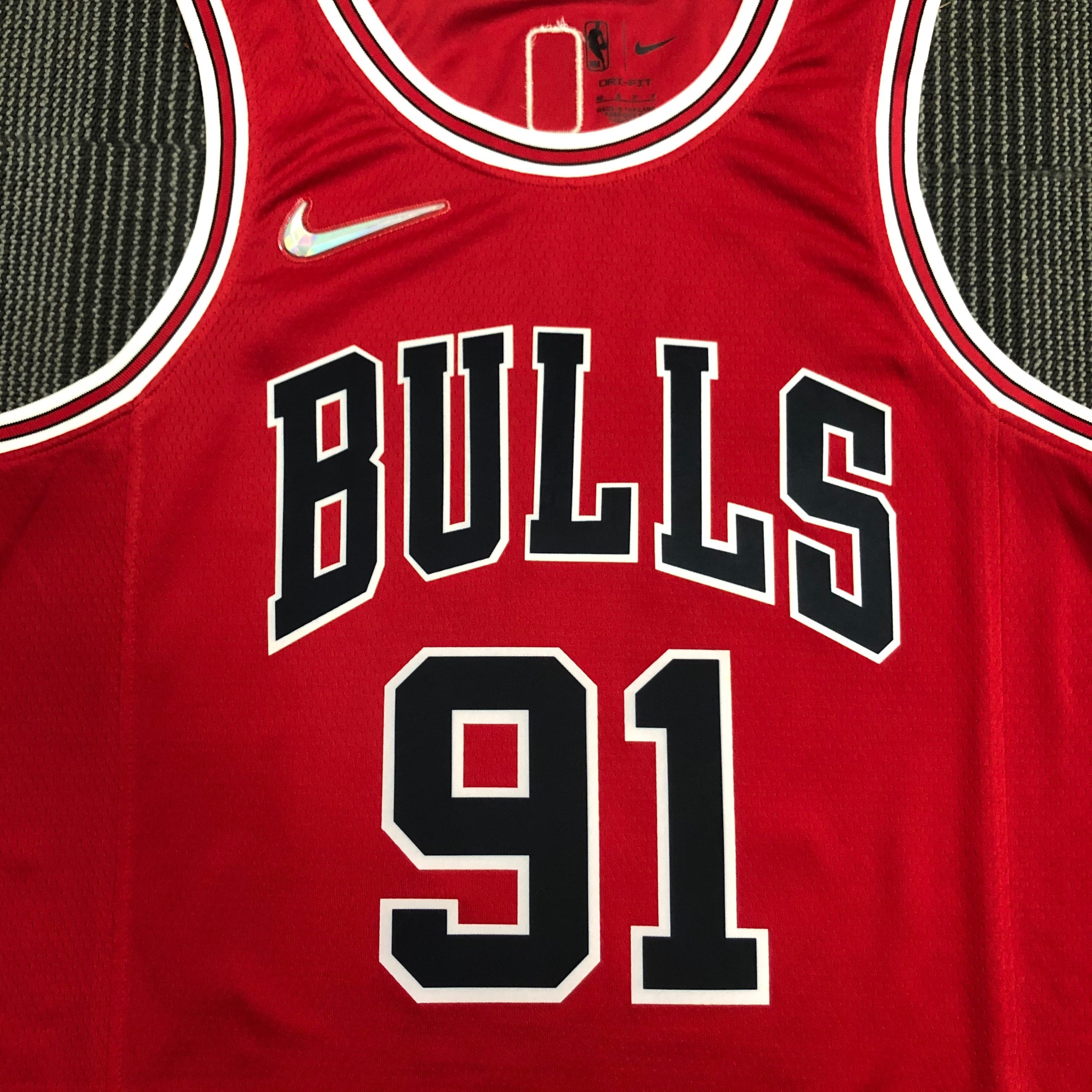 75th Anniversary Chicago Bulls Red Jersey No.91