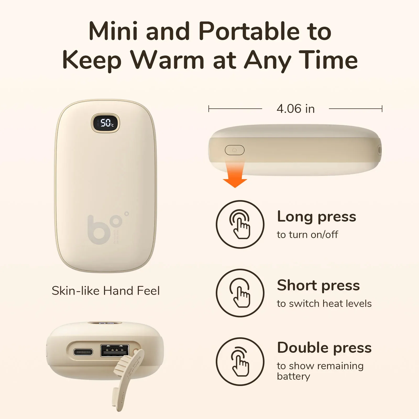 NEW JISULIFE Hand Warmers Rechargeable 3S Instant Heat USB Power Bank Portable Electric Heater