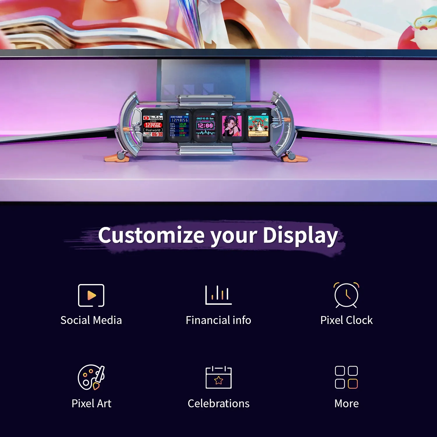 New Divoom Times Gate Pixel Art Gaming Setup Clock with Smart App Control, 128x128 IPS Screen Display