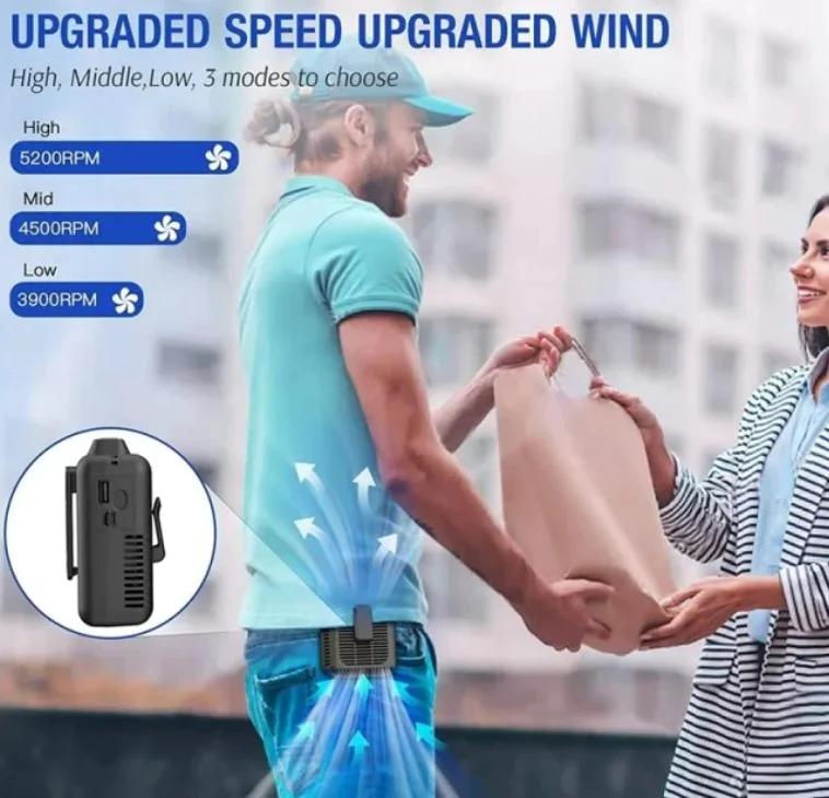 Xiaomi Rechargeable Waist Clip on Fan Portable Belt Fan Adjustable Air Outlet Cooling Fan