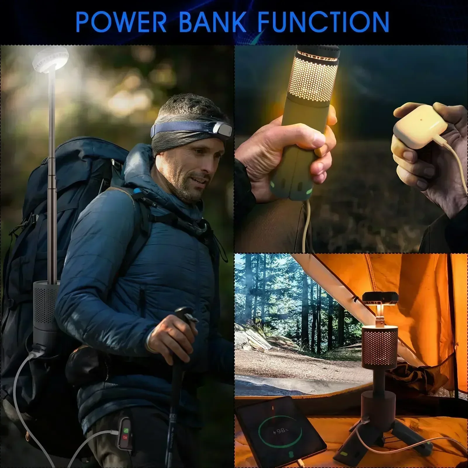 Camping Light Telescopic and Collapsible Night Mobile Lighting 10000mAh Battery Built-in Magnetic Road Light  Flash Light