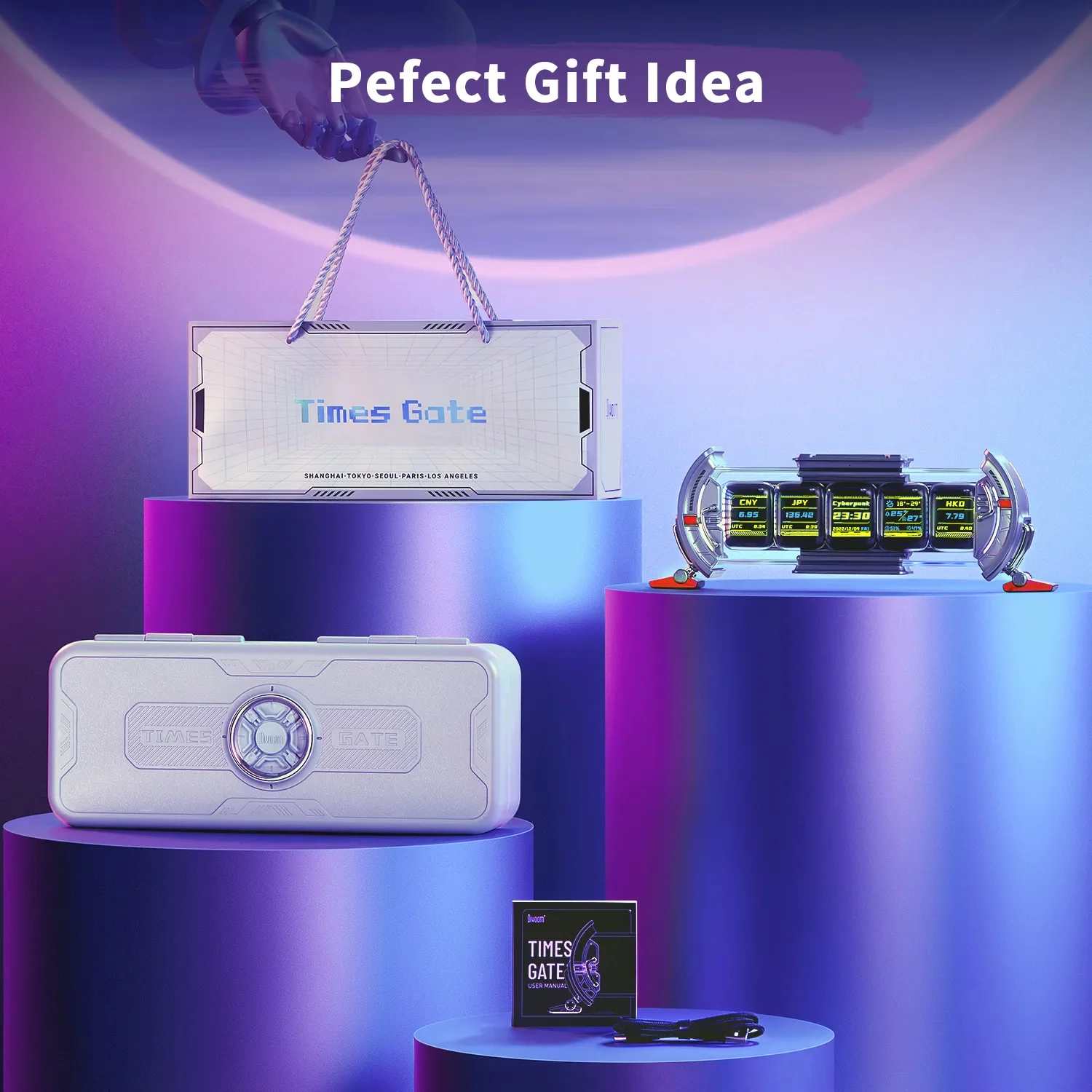 New Divoom Times Gate Pixel Art Gaming Setup Clock with Smart App Control, 128x128 IPS Screen Display