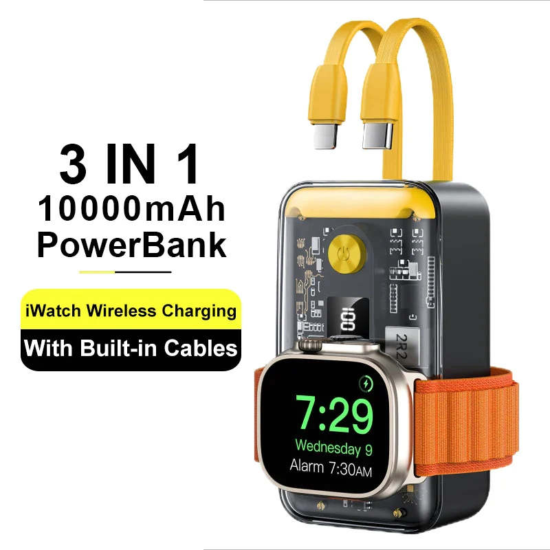 iWatch Wireless PowerBank PD20W for s1-s9 with Built-in Cable 10000mAh Portable Battery Source iPhone HUAWEI Xiaomi Samsung