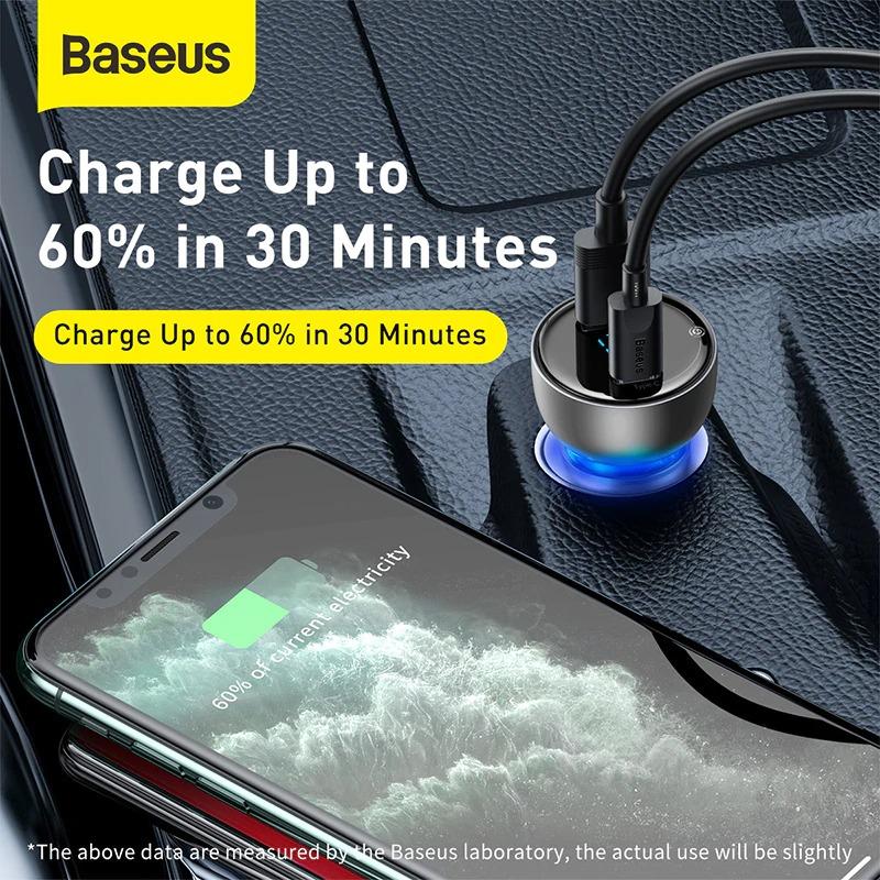 Baseus Car Charger PD 65W Fast Charging Quick Charge 4.0 QC3.0 USB Type C