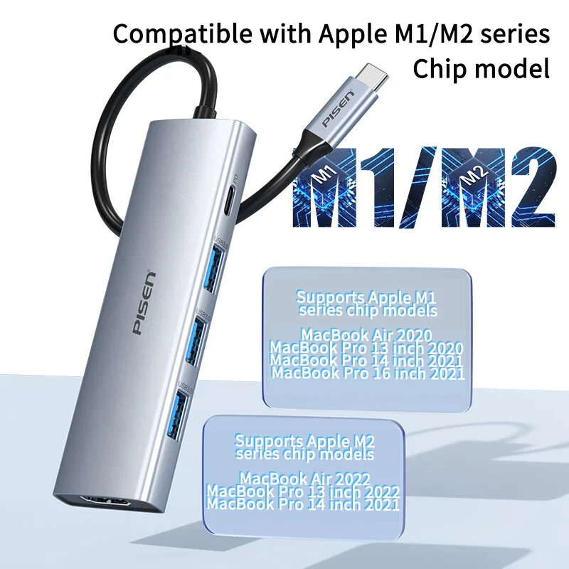 PISEN Docking Station Type C HUB to 4K60Hz HDMI-compatible USB 3.0 Adapter RJ45 PD100W Charge