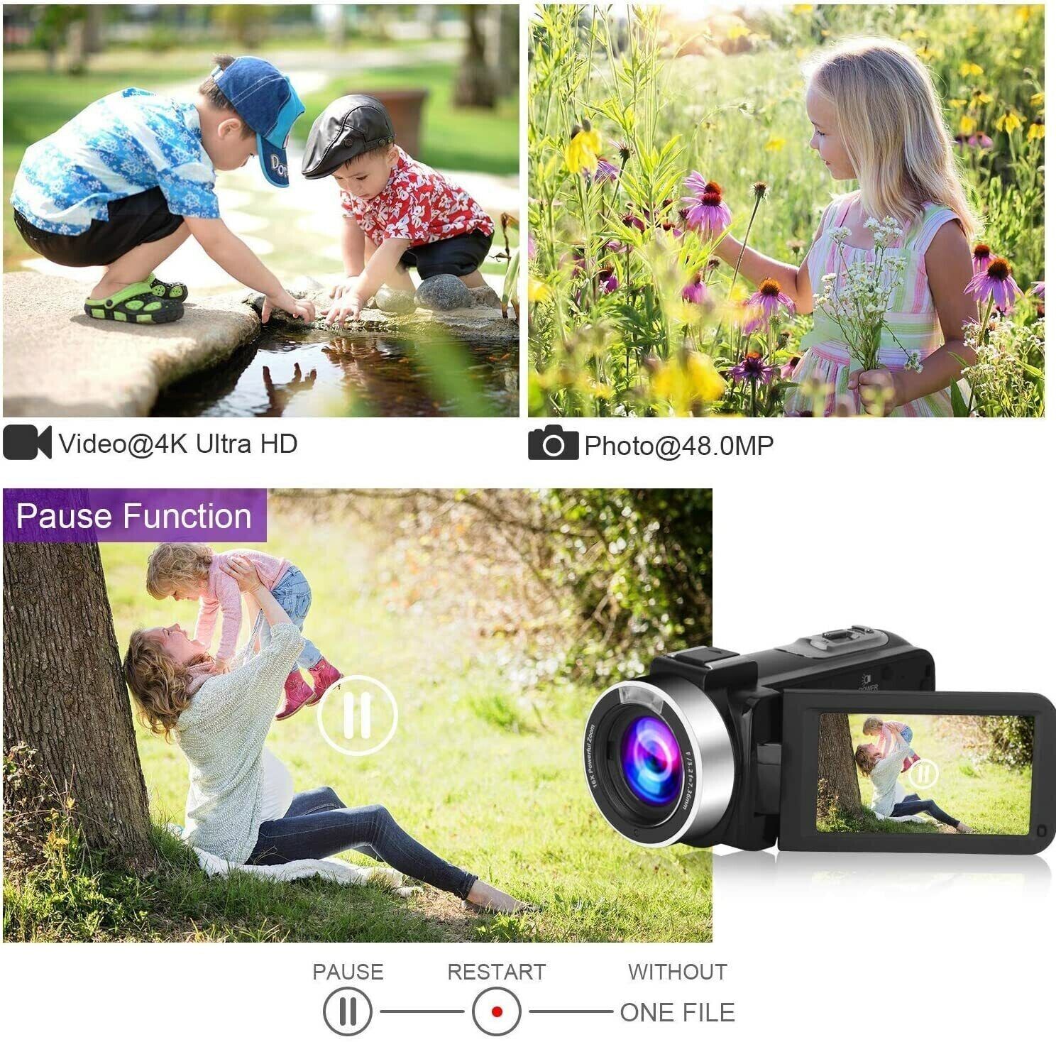 New Camcorder Video Camera Ultra HD 4K 48MP Camcorder WIFI Camera Microphone Remote