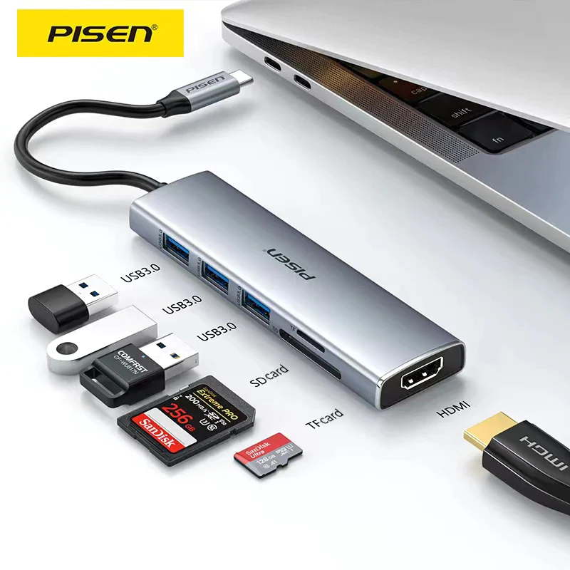 PISEN Docking Station Type C HUB to 4K60Hz HDMI-compatible USB 3.0 Adapter RJ45 PD100W Charge