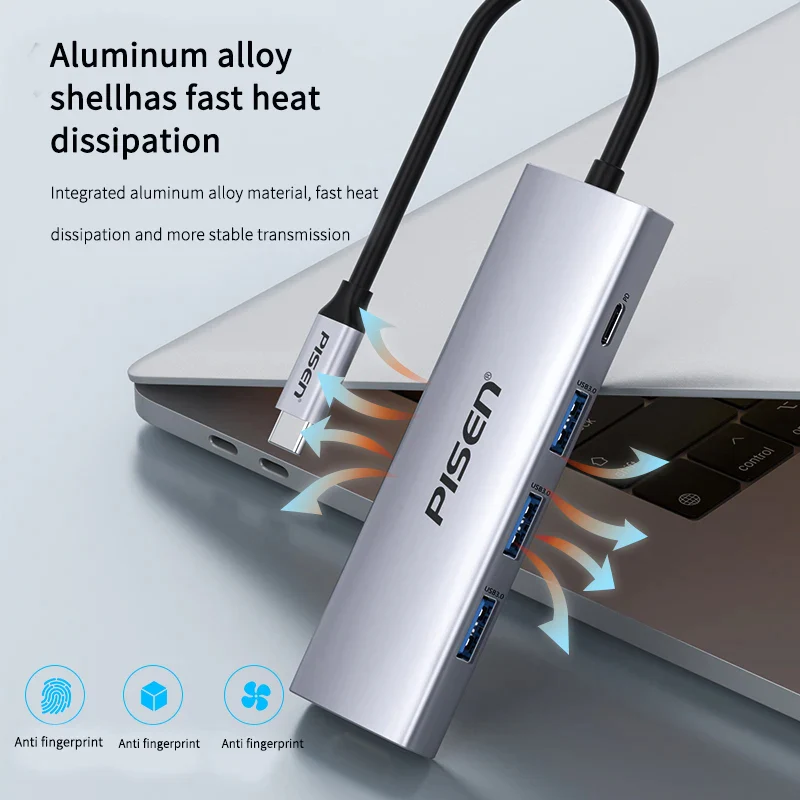 PISEN Docking Station Type C HUB to 4K60Hz HDMI-compatible USB 3.0 Adapter RJ45 PD100W Charge