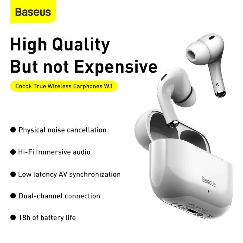 Baseus W3 TWS True Wireless Headphones Bluetooth-compatible Earphone Noise Cancellation Hi-Fi Earbuds