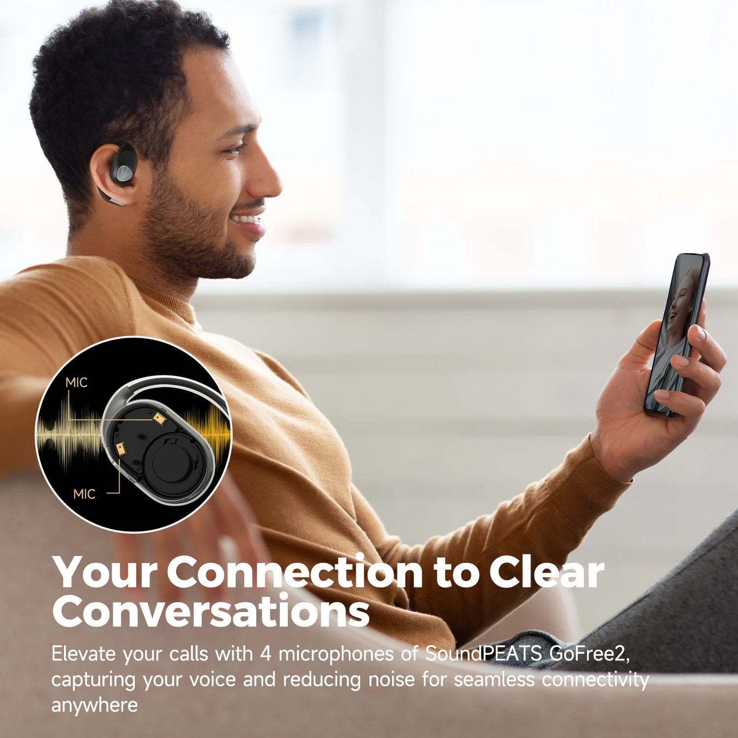 New SoundPEATS GoFree2 Open-Ear Earphones Bluetooth 5.3 Earbuds