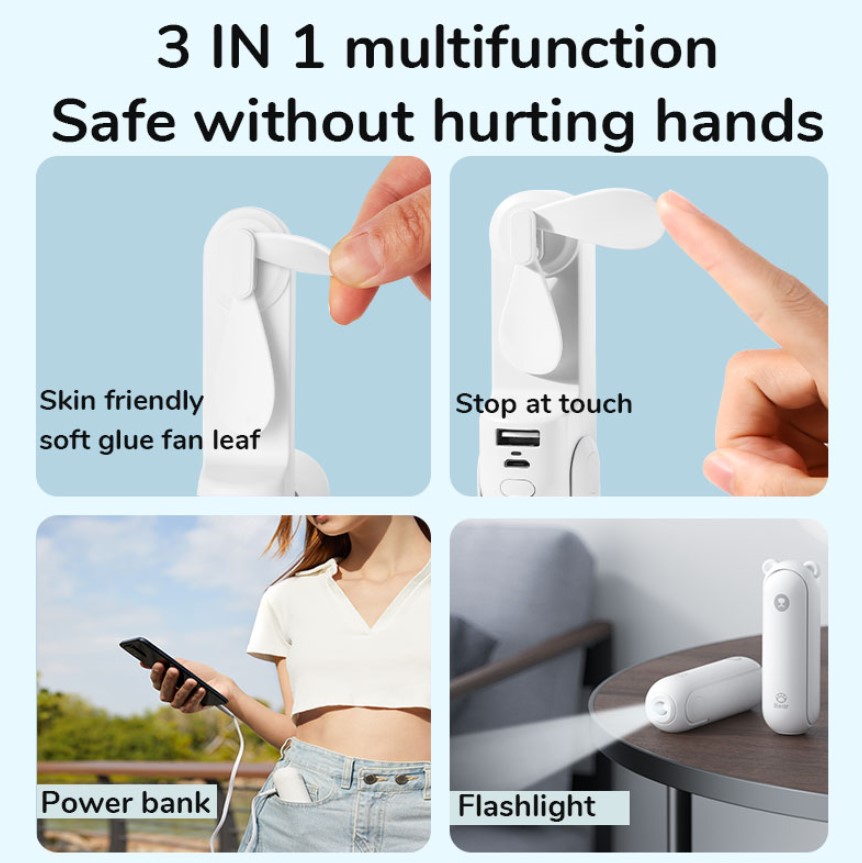 JISULIFE Portable Fan Mini Handheld Fan USB 4800mAh Recharge Hand Held Small Pocket Fan