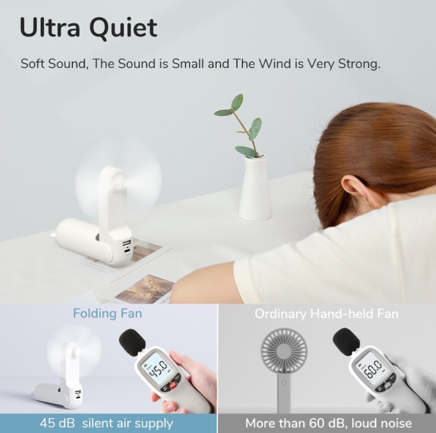 JISULIFE Portable Fan Mini Handheld Fan USB 4800mAh Recharge Hand Held Small Pocket Fan