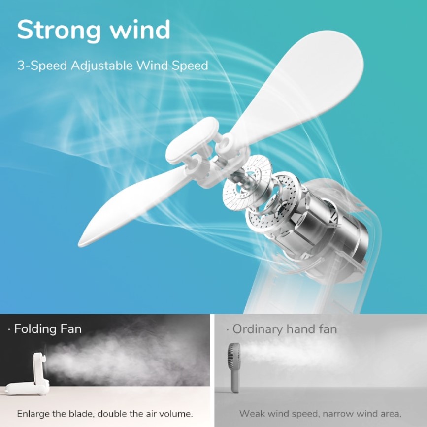 JISULIFE Portable Fan Mini Handheld Fan USB 4800mAh Recharge Hand Held Small Pocket Fan