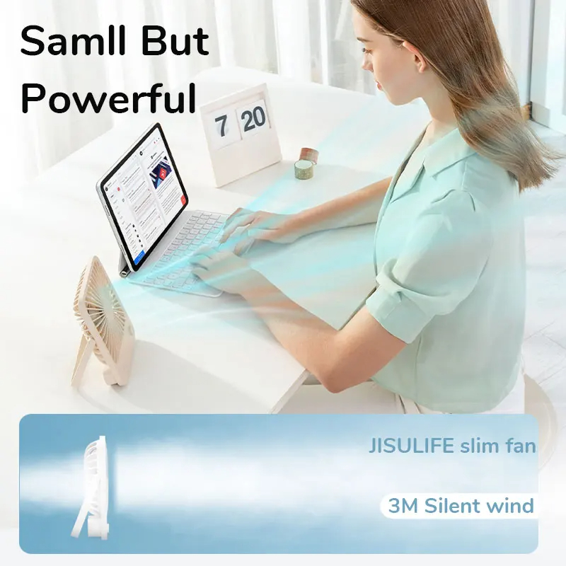 JISULIFE Portable Small Desk Fan Ultra Quiet Table Fan USB Rechargeable Cooling Fan