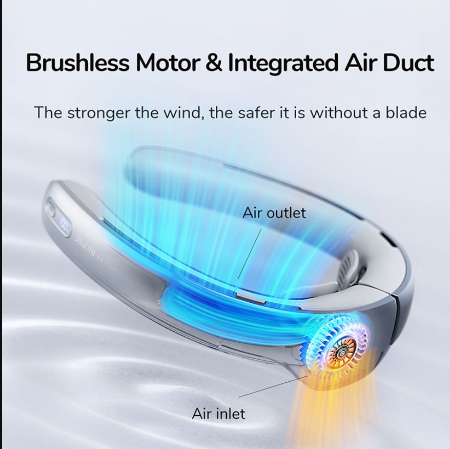 JISULIFE Portable Neck Fan 100 Speed Wind 5000mah Battery 17 Hour Work Time Mini Electric Neck Fan