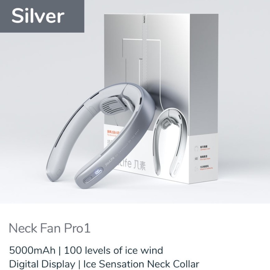 JISULIFE Portable Neck Fan 100 Speed Wind 5000mah Battery 17 Hour Work Time Mini Electric Neck Fan