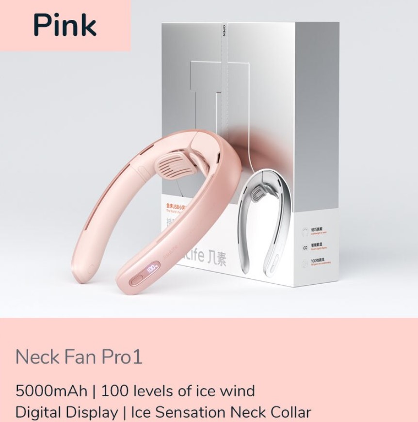 JISULIFE Portable Neck Fan 100 Speed Wind 5000mah Battery 17 Hour Work Time Mini Electric Neck Fan