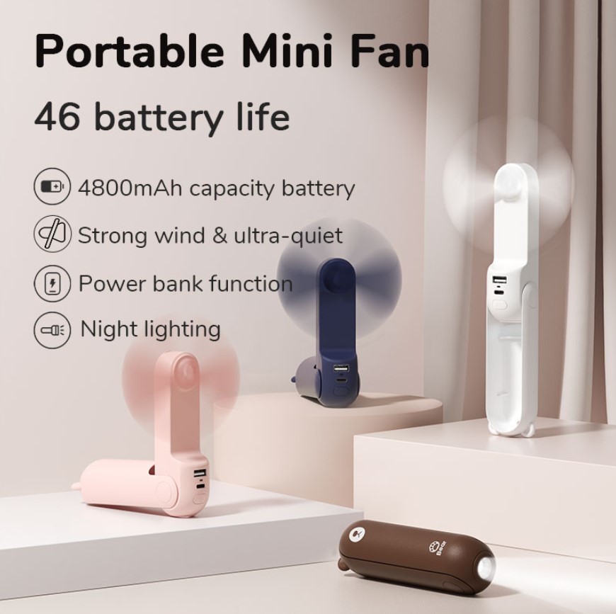 JISULIFE Portable Fan Mini Handheld Fan USB 4800mAh Recharge Hand Held Small Pocket Fan