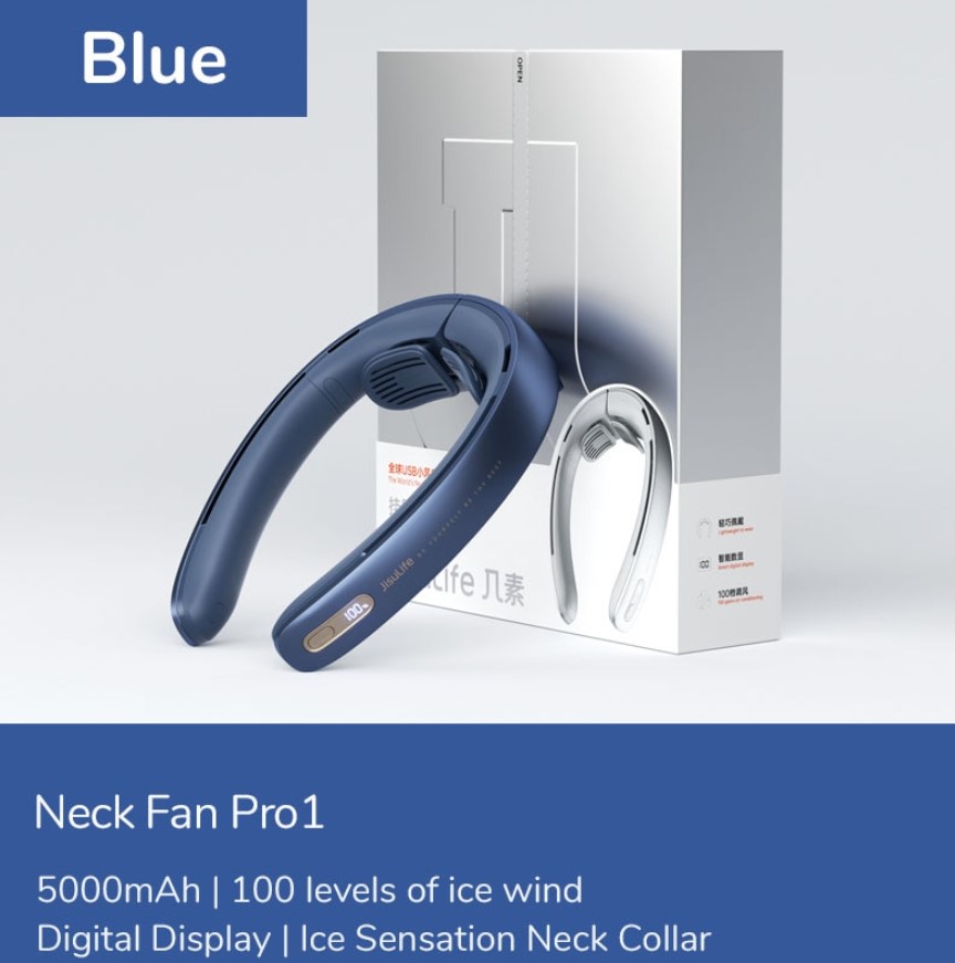 JISULIFE Portable Neck Fan 100 Speed Wind 5000mah Battery 17 Hour Work Time Mini Electric Neck Fan