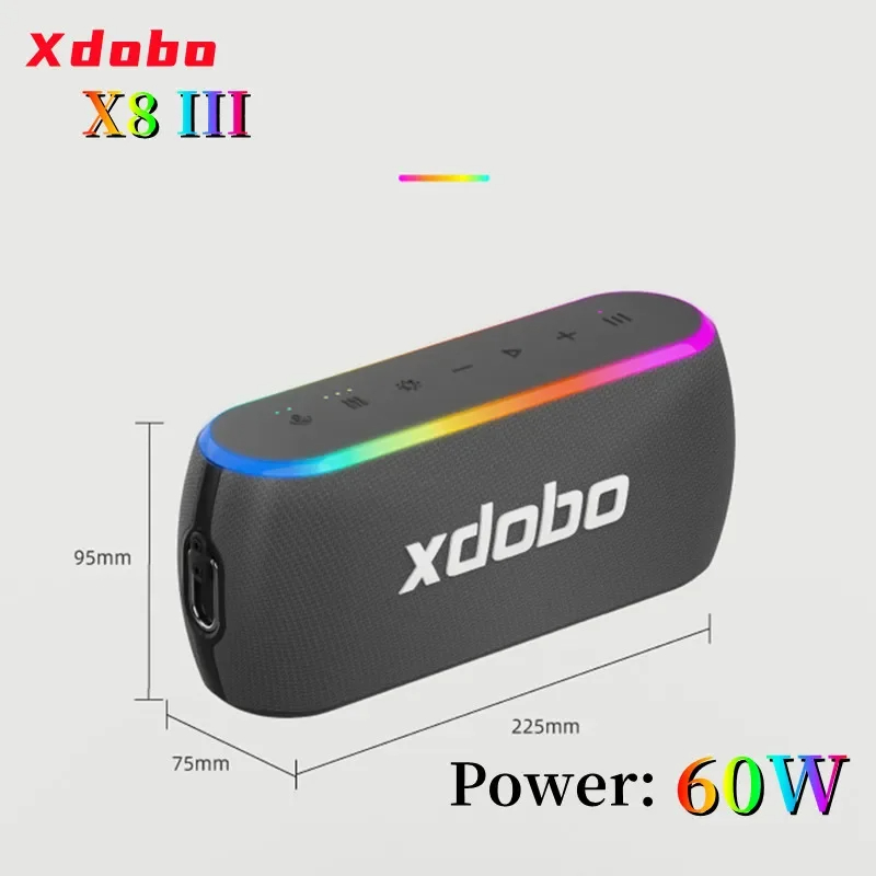XDOBO 60W X8III Bluetooth Speaker Wireless Subwoofer RGB IPX7 6600mAh Powerful Bass Power Bank Outdoor Music Box