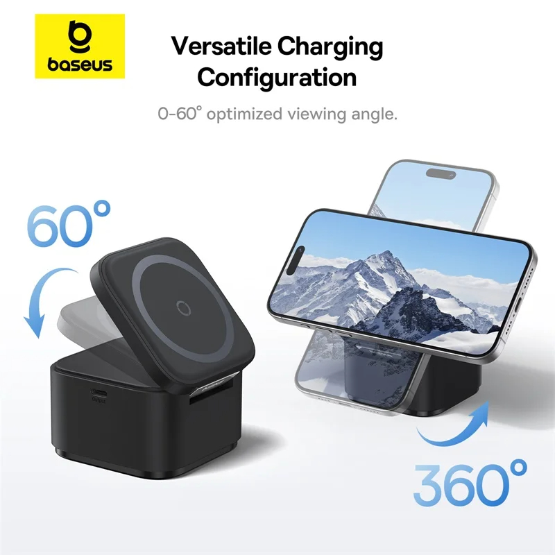 NEW Baseus 25W 2 in 1 Magnetic Wireless Charger Stand 15W Fast Charging Dock Station With Retractable Cable