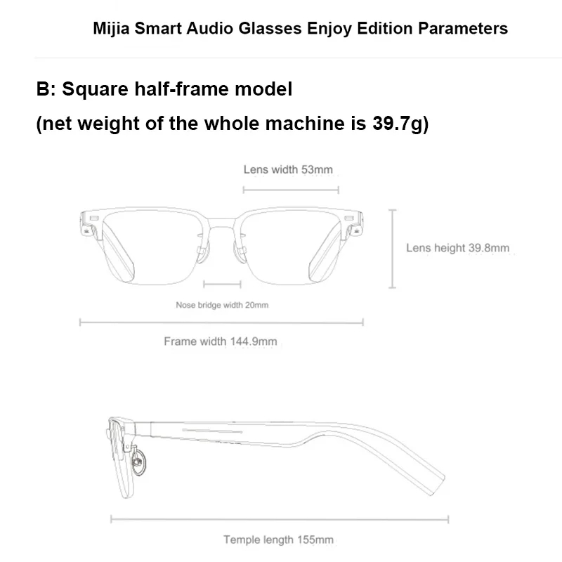 New Xiaomi Mijia Smart Audio Glasses Joyful Edition Call Noise Reduction Bluetooth Headset Audio Glasses