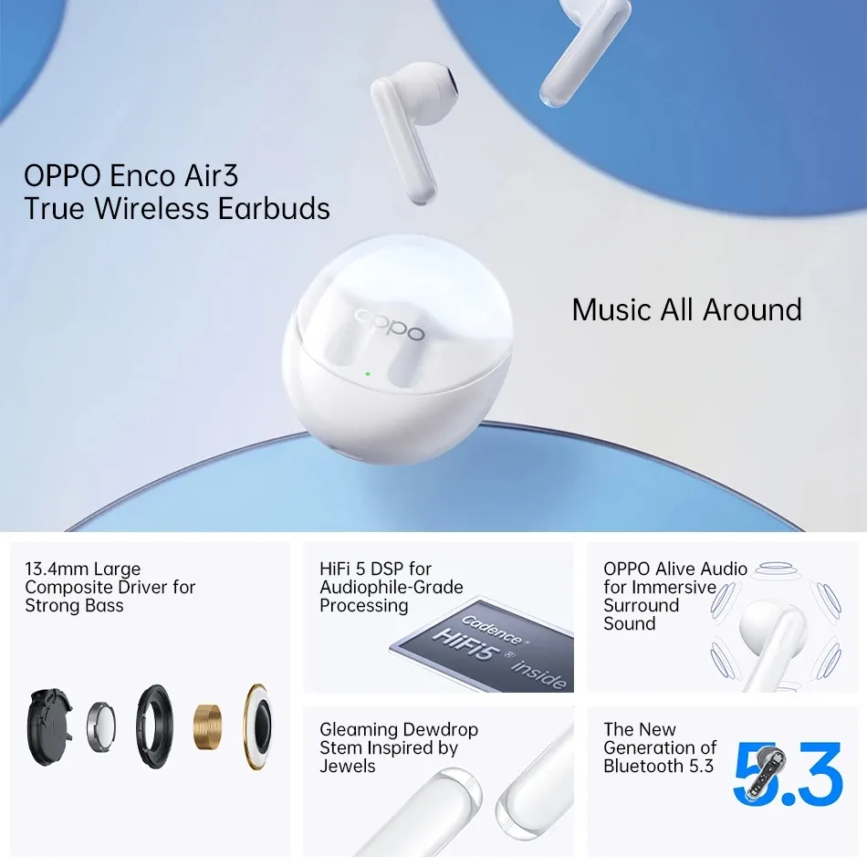 New OPPO Enco Air 3 TWS Bluetooth Earphone Call Noise Cancelling Ture Wireless Earbuds