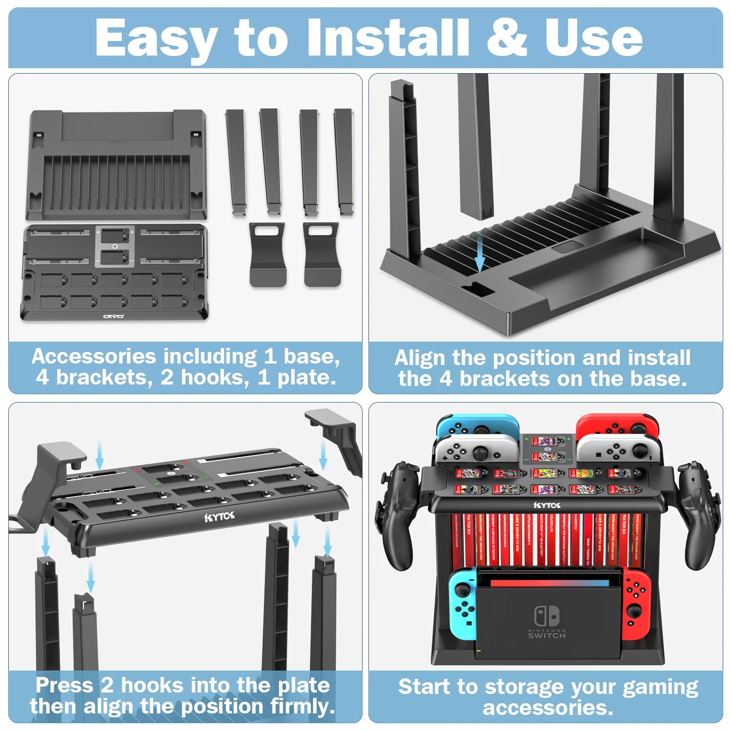 KYTOK For Switch Joycon Charger Pro Controller Holder Switch Game Storage Tower For Nintendo Switch OLED Charging Dock Station