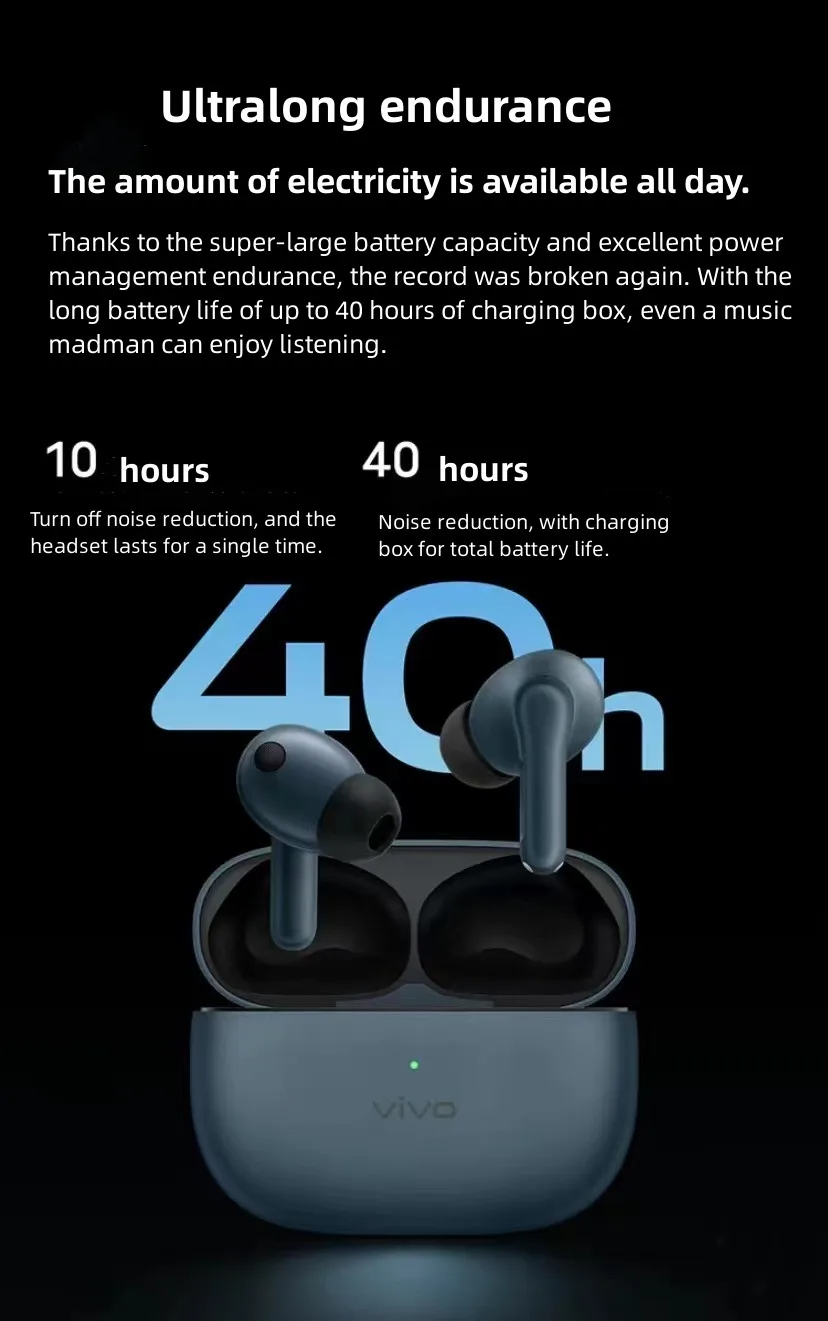 vivo TWS 3 Bluetooth Wireless Earphone 360° Audio 48dB Active Noise Cancelling up to 40 hours