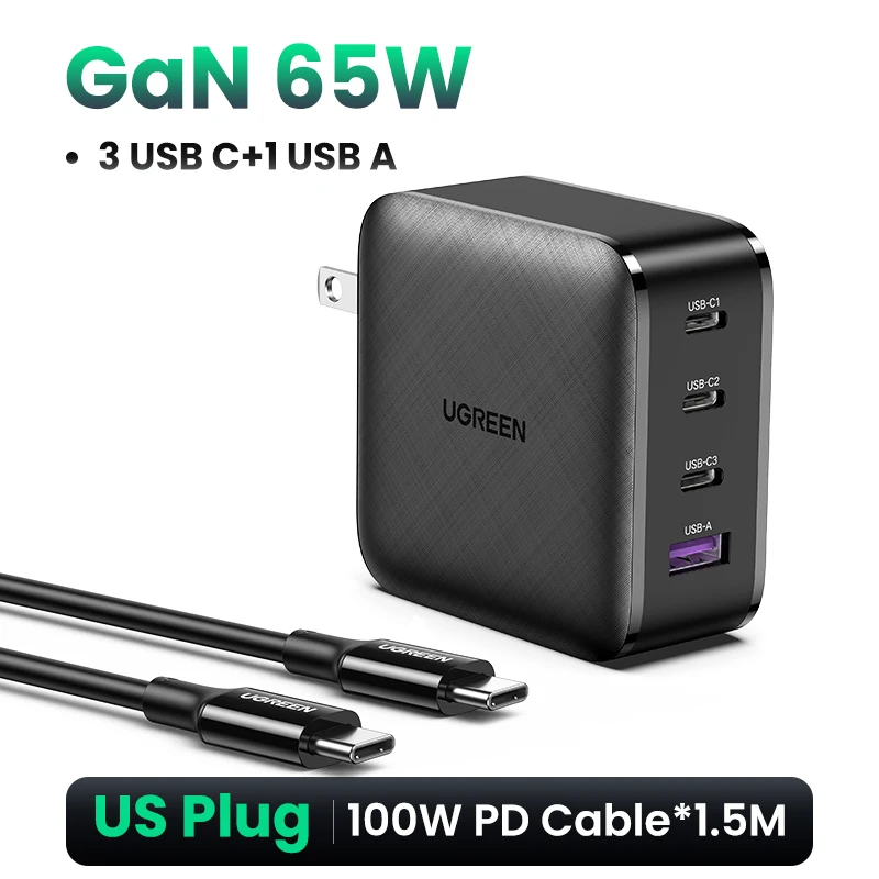 NEW UGREEN 65W GaN Charger Quick Charge 4.0 3.0 Type C PD USB Charger with QC 4.0 3.0 Fast Charger