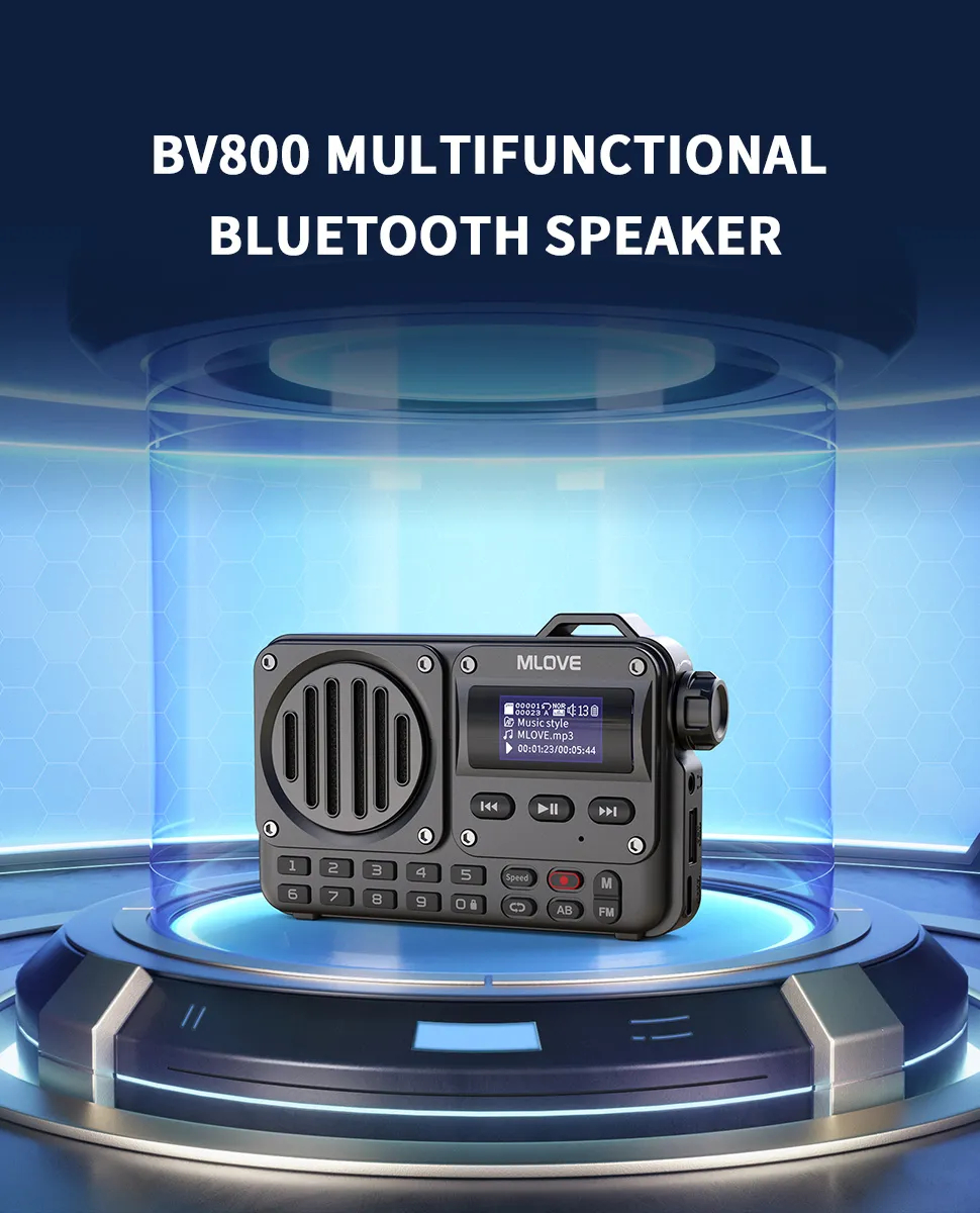 MLOVE BV800 Super-Portable Bluetooth Speaker with FM Radio,LCD Screen Display, Antenna, AUX Input, USB Disk, TF Card, MP3 Player