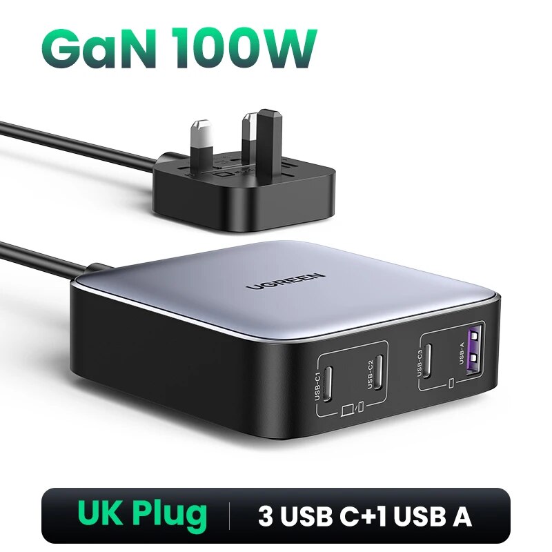 NEW UGREEN 100W GaN Charger Desktop Laptop Fast Charger 4 in 1 Adapter For iPhone 15 14 13 12 Pro Max Phone Charger