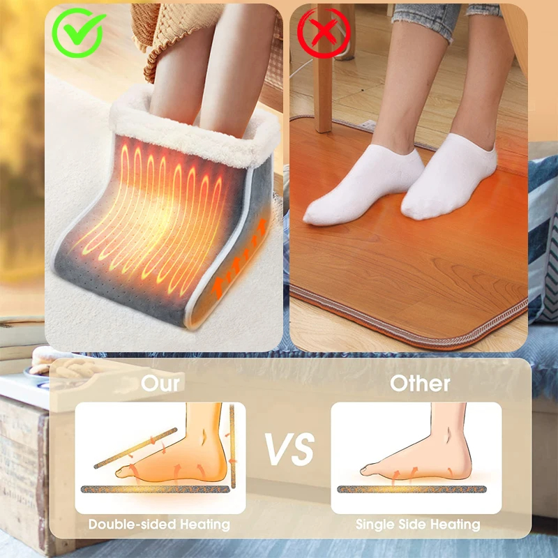 Electric Foot Warmer Heating Pad for Foot, USB Charging Power Saving Warm Foot Cover 6-Heating and 4-Timing Home Bedroom Sleep