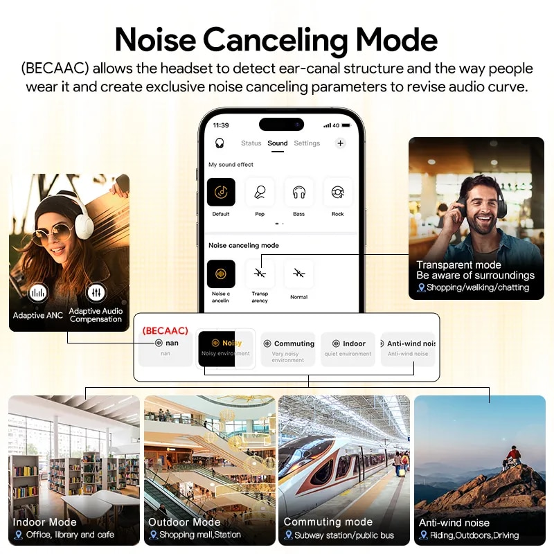 New QCY H3 ANC Wireless Headphones Bluetooth 5.3 Hi-Res Audio Over Ear Headset 43dB Hybrid Active Noise Cancellation Earphones 70H