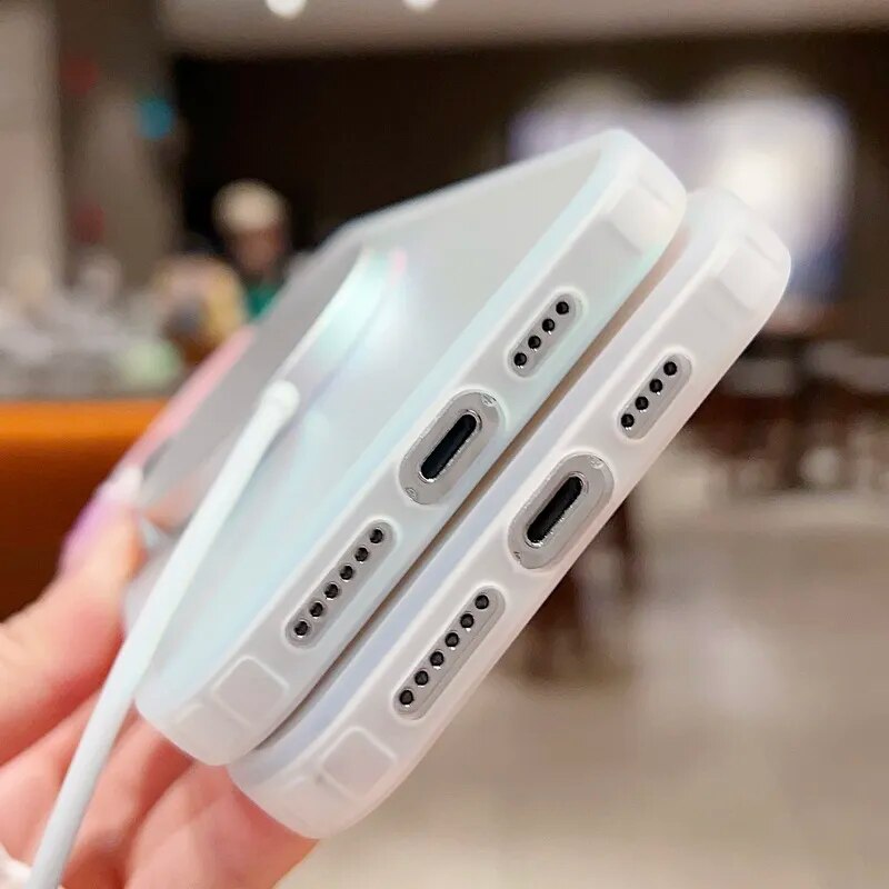 Colorful Laser Case For iPhone 15 Pro 14 13 12 Pro Max 11 Plus For Magsafe Wireless Charging Soft Edge Acrylic Hard Phone Cove