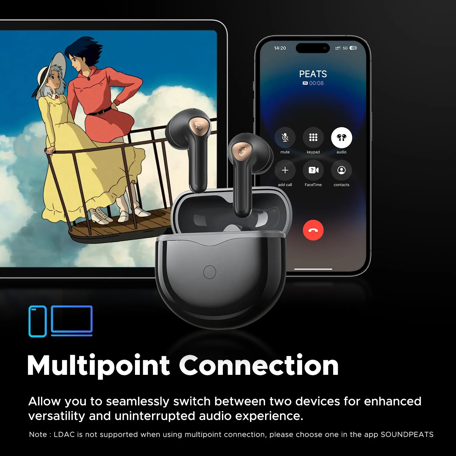 SoundPEATS Air4 Lite Bluetooth 5.3 Wireless Earphone Hi-Res Audio AI call Noise Reduction Earbuds