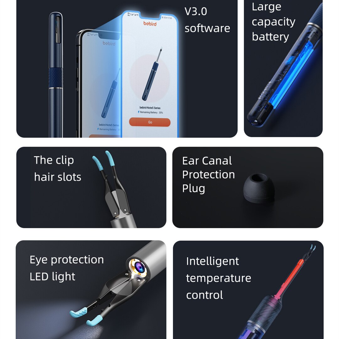 New Bebird Note5 Pro Smart Visual Ear Sticks Endoscope Tweezers High Precision Earpick Mini Camera Otoscope Ear Cleaner