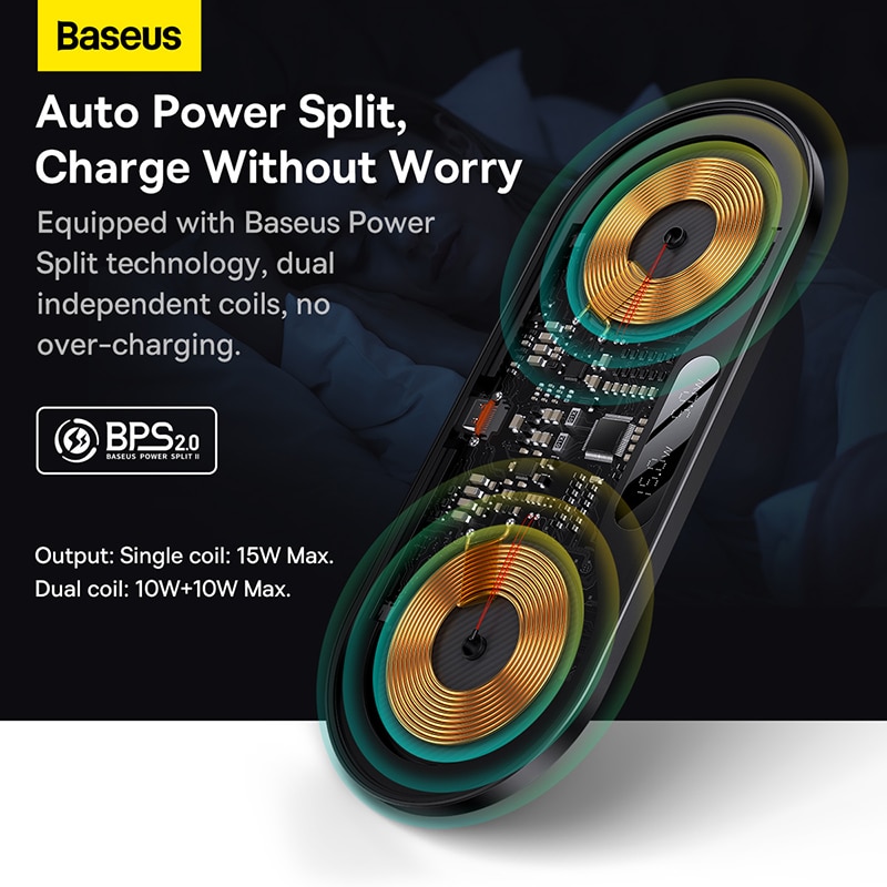 Baseus 20W Dual Qi Wireless Charger Pad 2 in 1 Induction Wireless Fast Charger