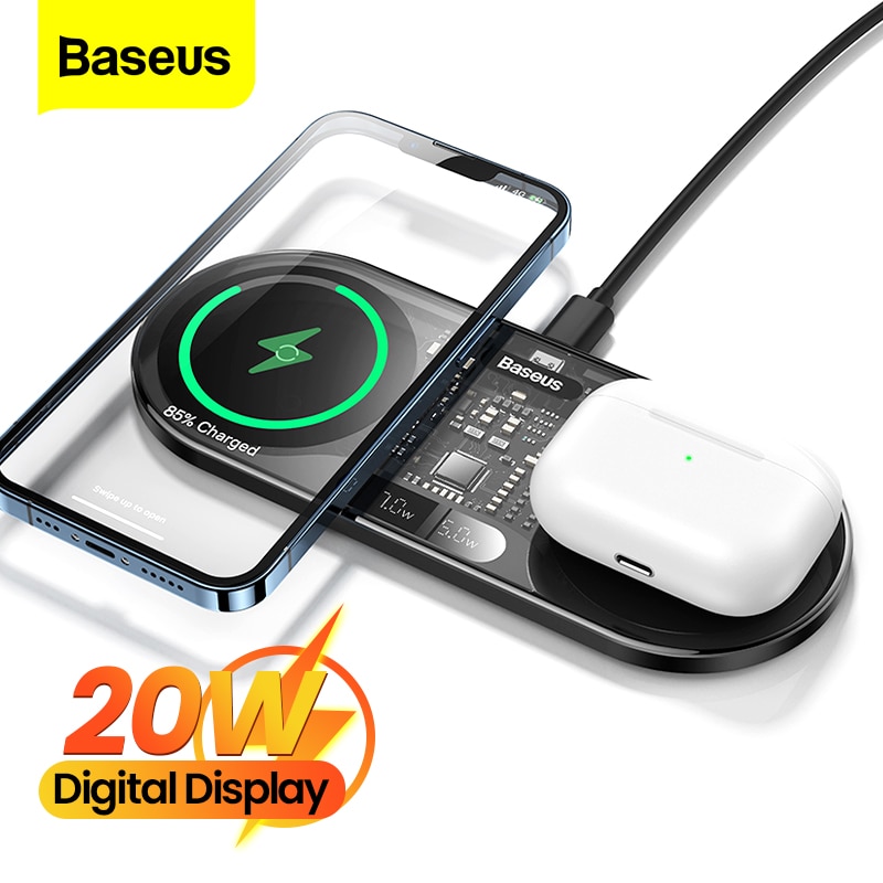 Baseus 20W Dual Qi Wireless Charger Pad 2 in 1 Induction Wireless Fast Charger