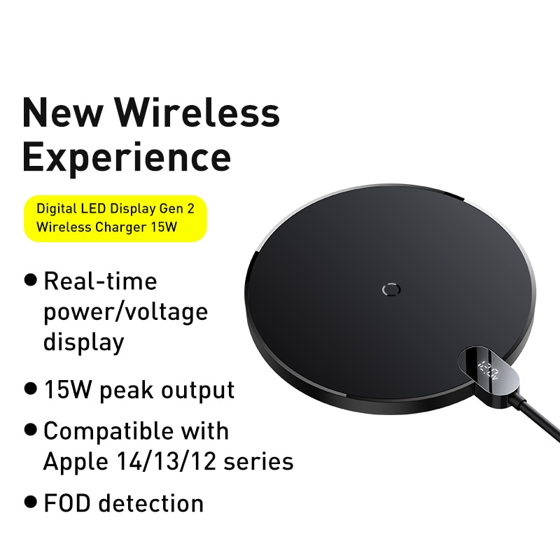 Baseus 15W Qi Wireless Charger Digital Display Fast Wireless Charging