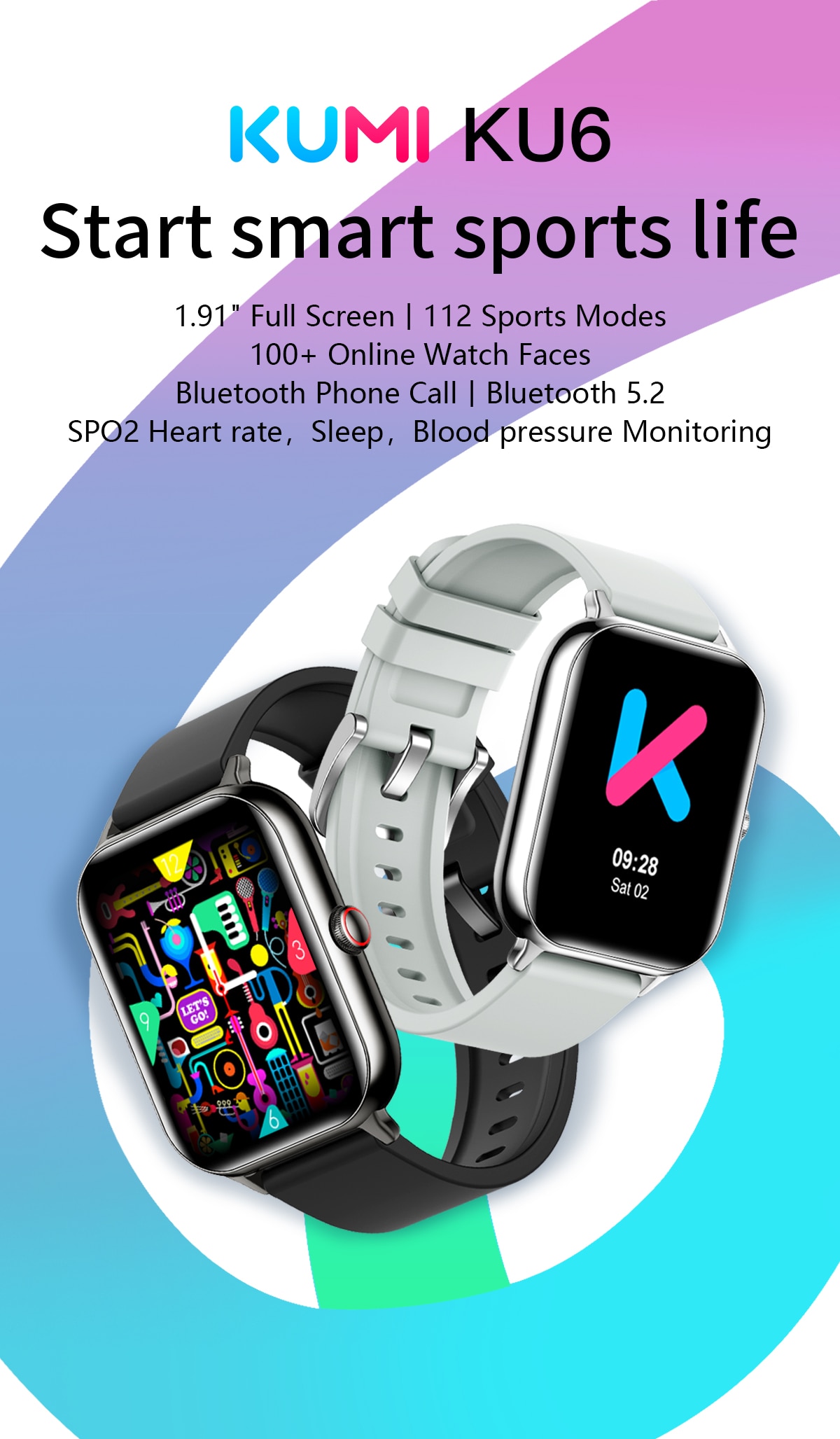 KUMI KU6 Smart Watch 1.91inch NFC Sport Smartwatch