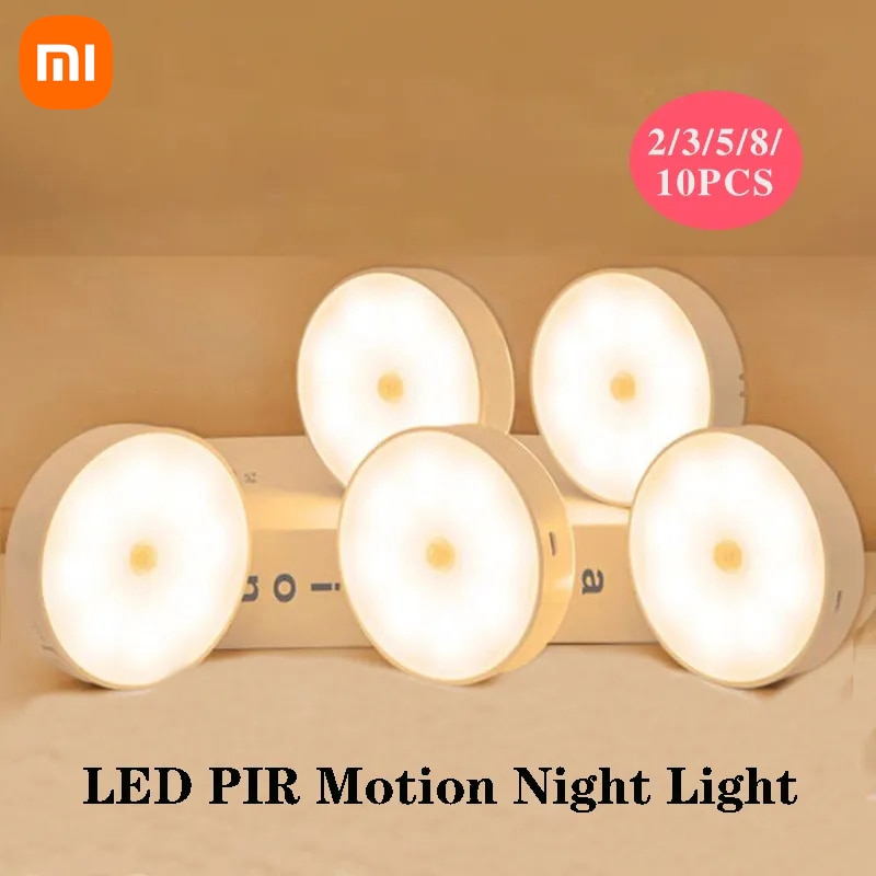 New Xiaomi USB Rechargeable LED PIR Motion Sensor Night Light 8 Light Bead Cabinet Closet Wall Lamp The kitchen lamp
