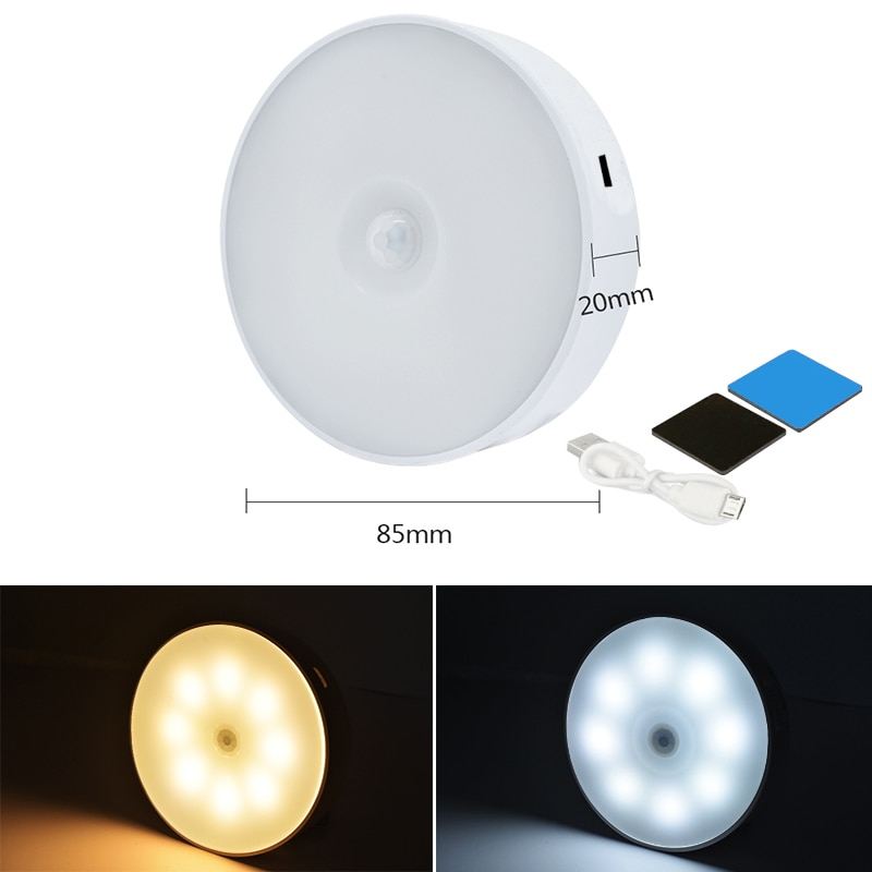 New Xiaomi USB Rechargeable LED PIR Motion Sensor Night Light 8 Light Bead Cabinet Closet Wall Lamp The kitchen lamp