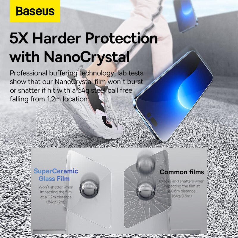 Baseus 2Pcs Nano Crystal Tempered Glass Film For iPhone 14 13 Pro Max Protector Glass Tempered Film Anti-Peeping Screen Glass